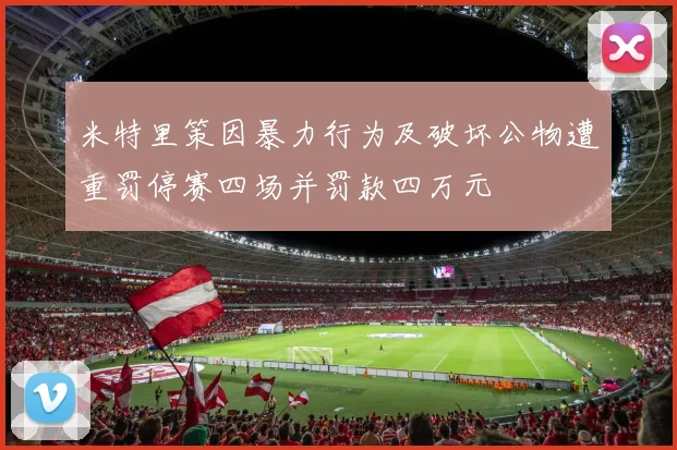 米特里策因暴力行为及破坏公物遭重罚停赛四场并罚款四万元